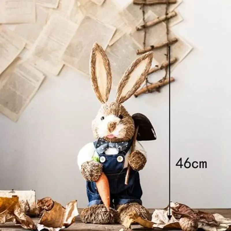 Straw Woven Easter Bunny Decor 18in Handmade Rabbit Garden Home Ornament 3