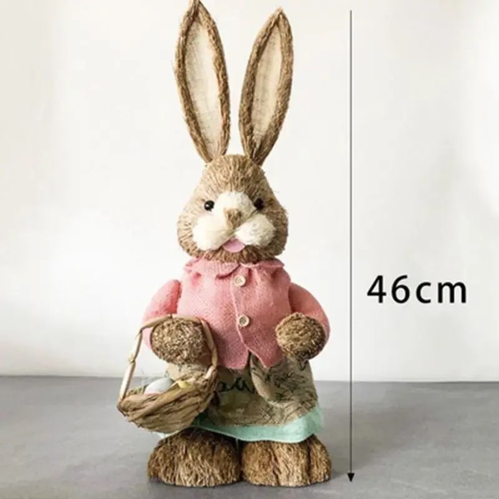 Straw Woven Easter Bunny Decor 18in Handmade Rabbit Garden Home Ornament 7
