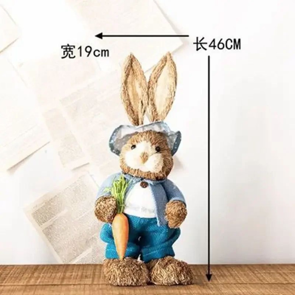 Straw Woven Easter Bunny Decor 18in Handmade Rabbit Garden Home Ornament 9