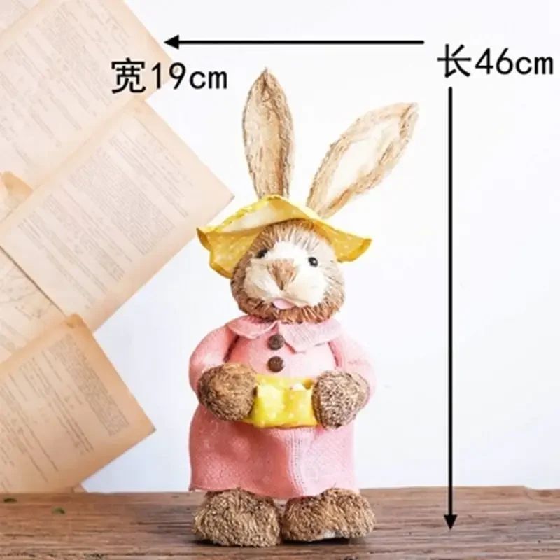 Straw Woven Easter Bunny Decor 18in Handmade Rabbit Garden Home Ornament 10