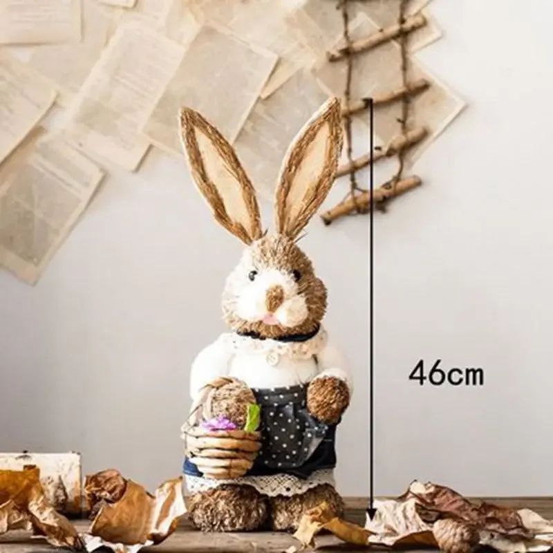 Straw Woven Easter Bunny Decor 18in Handmade Rabbit Garden Home Ornament 13