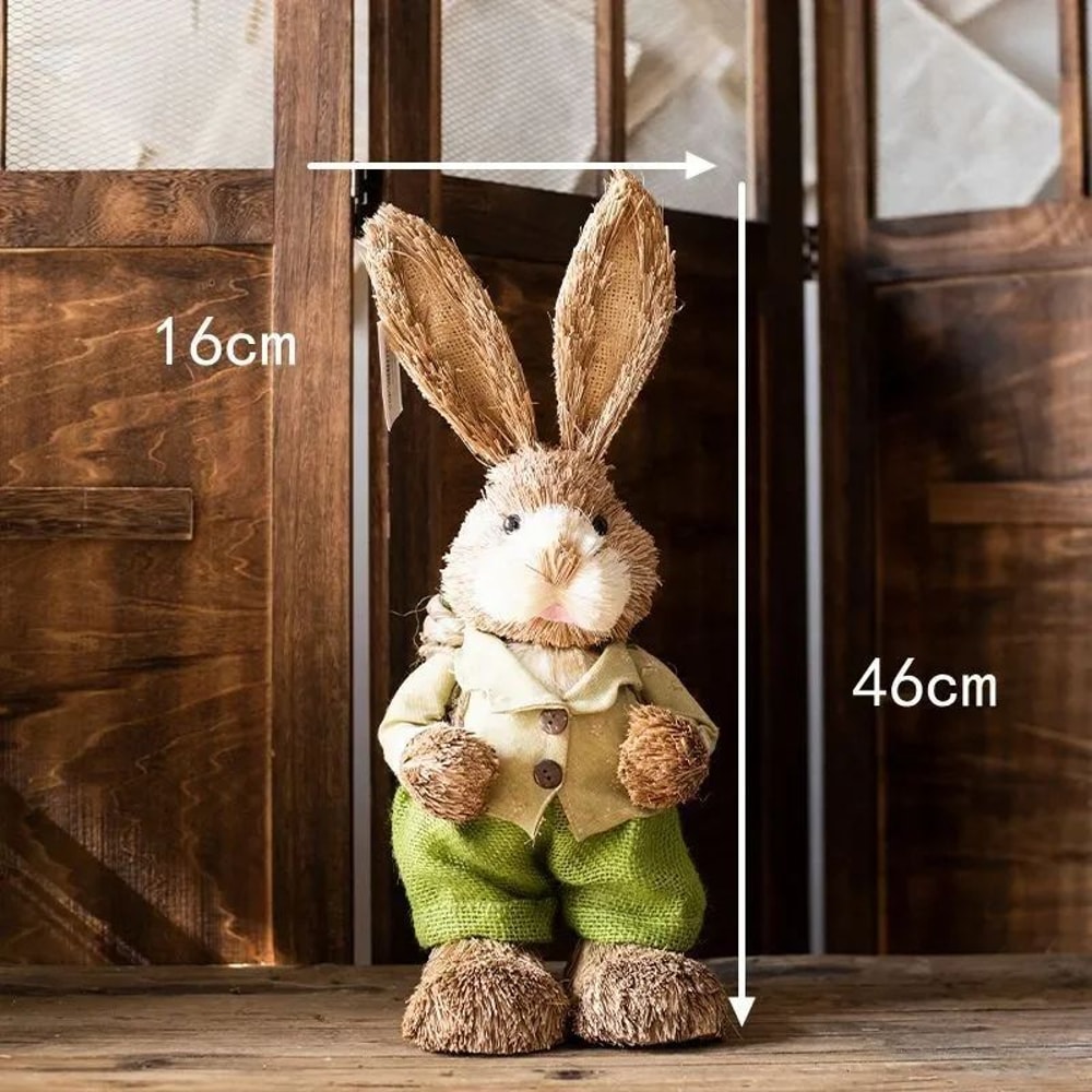 Straw Woven Easter Bunny Decor 18in Handmade Rabbit Garden Home Ornament 15