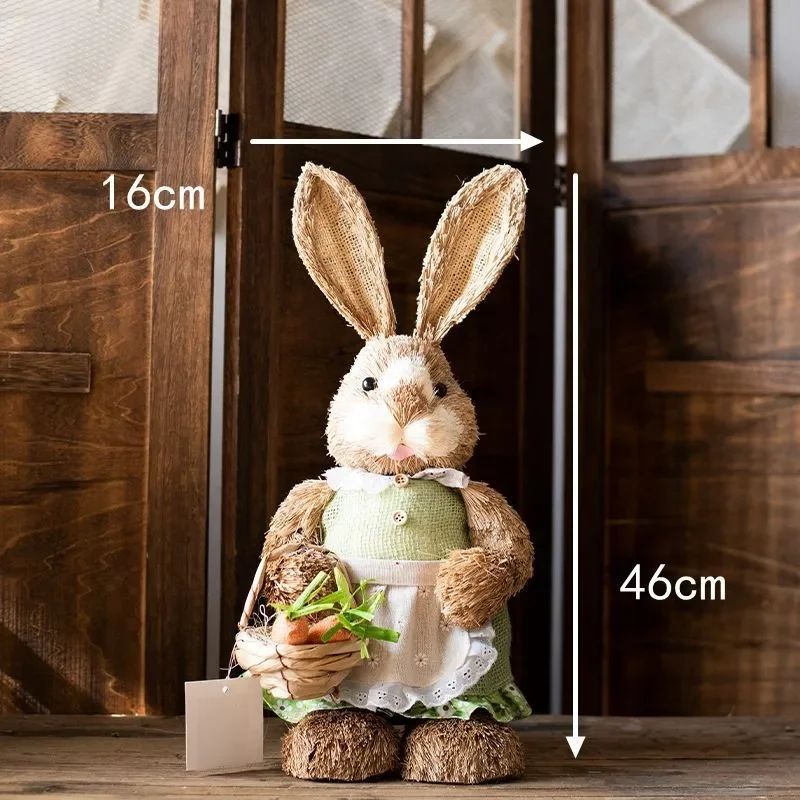 Straw Woven Easter Bunny Decor 18in Handmade Rabbit Garden Home Ornament 16