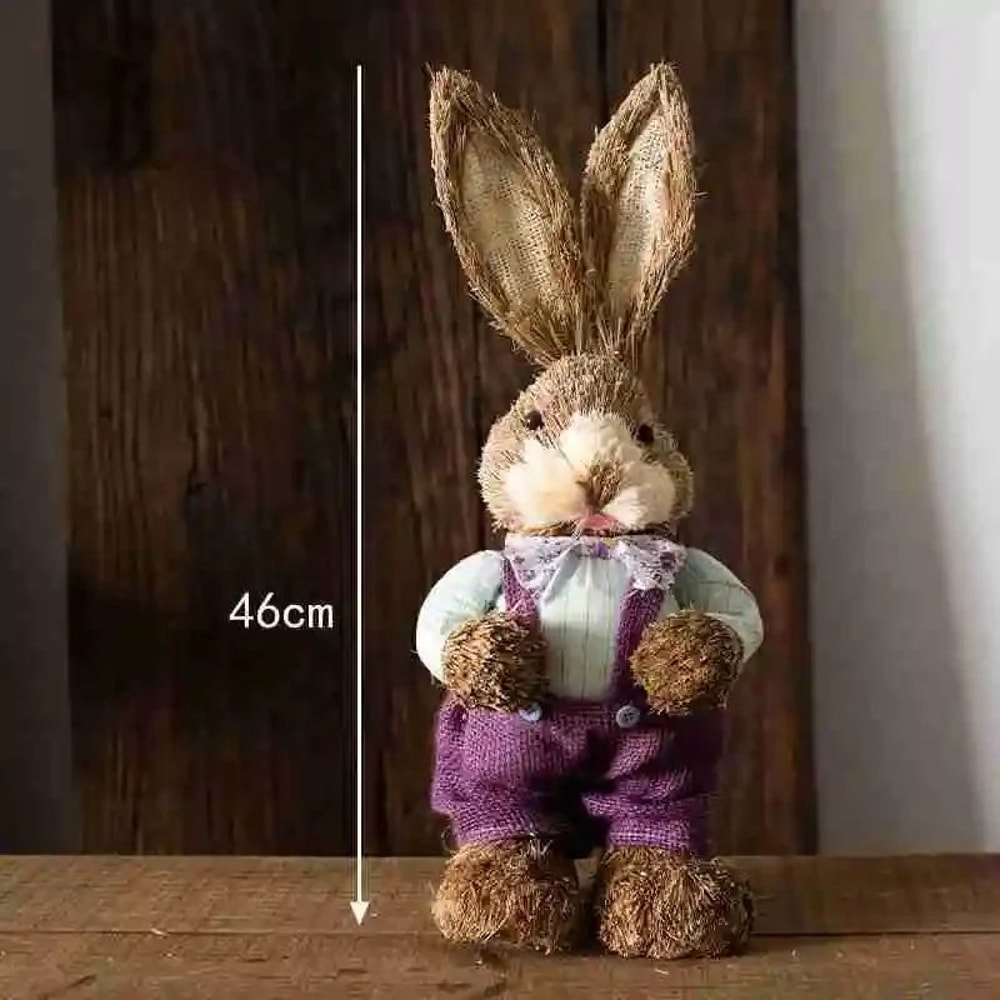 Straw Woven Easter Bunny Decor 18in Handmade Rabbit Garden Home Ornament 17