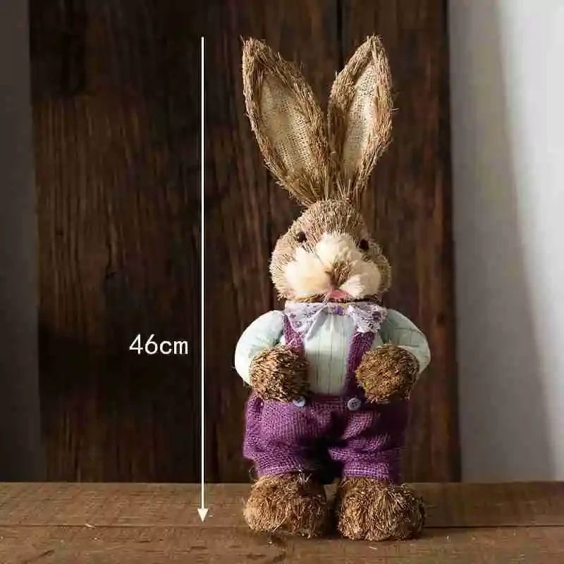 Straw Woven Easter Bunny Decor 18in Handmade Rabbit Garden Home Ornament 17