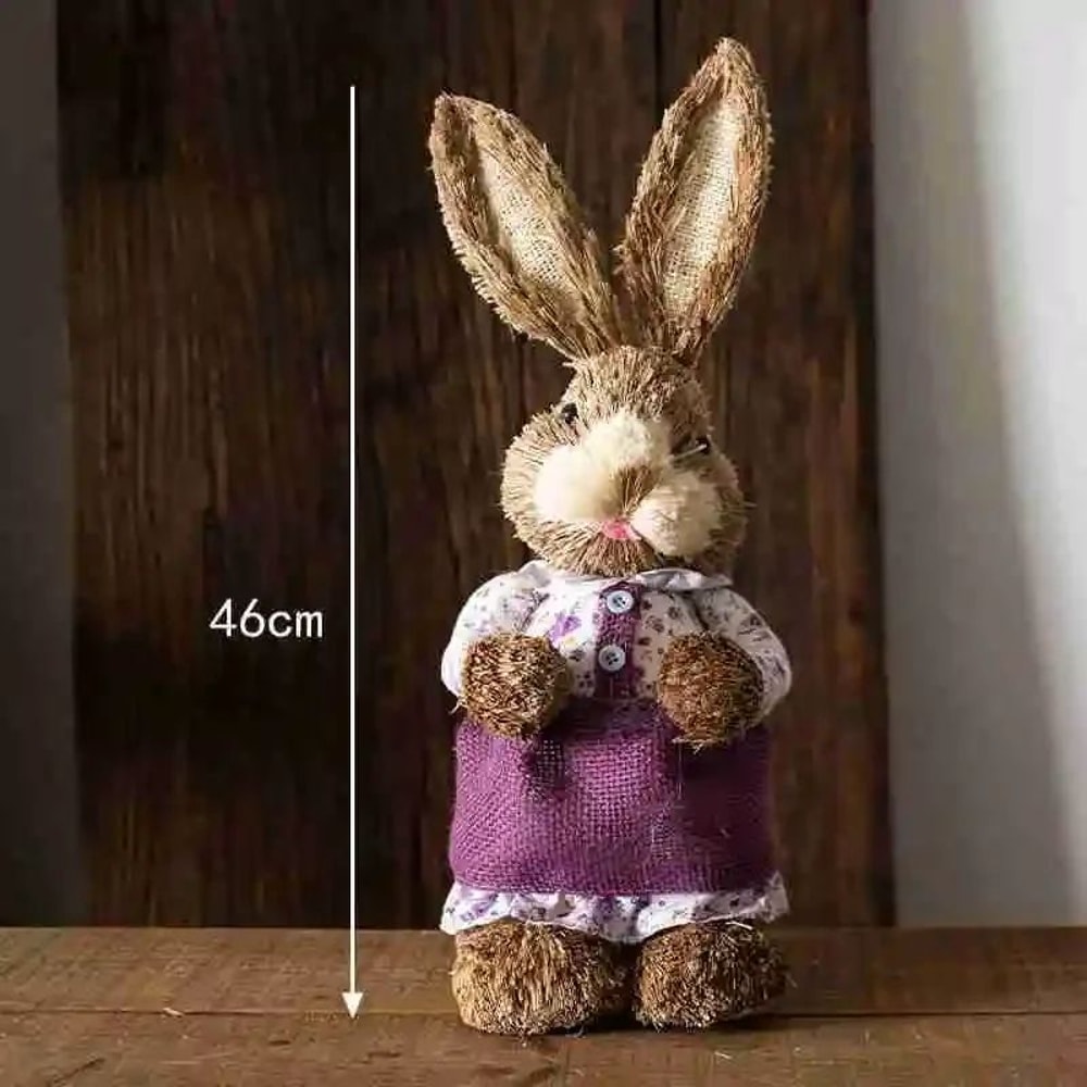 Straw Woven Easter Bunny Decor 18in Handmade Rabbit Garden Home Ornament 18