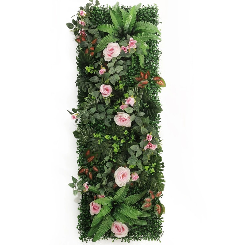 Artificial Rose Grass Wall Panel 16x47in Floral Lawn Decor With Straw Mat Backing 21