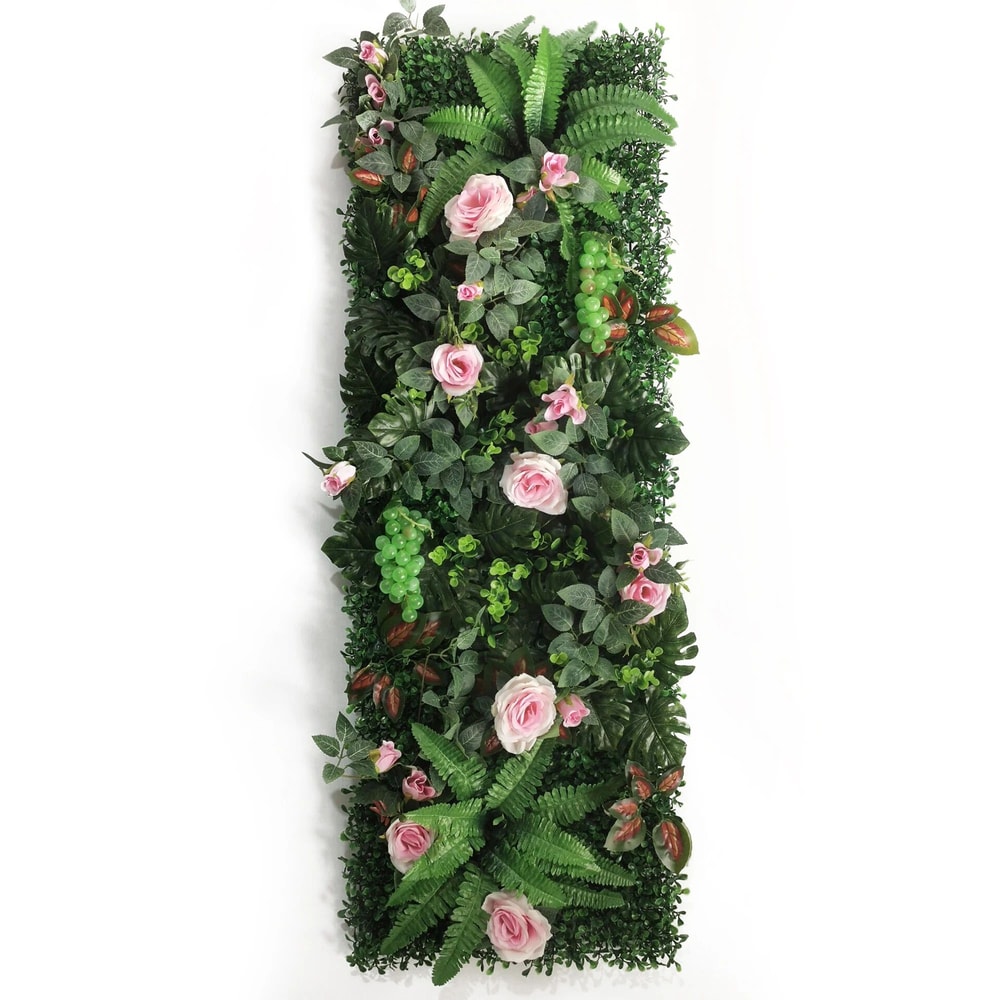 Artificial Rose Grass Wall Panel 16x47in Floral Lawn Decor With Straw Mat Backing 25
