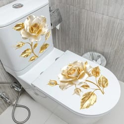 golden flower toilet lid sticker – waterproof vinyl bathroom decor decal
