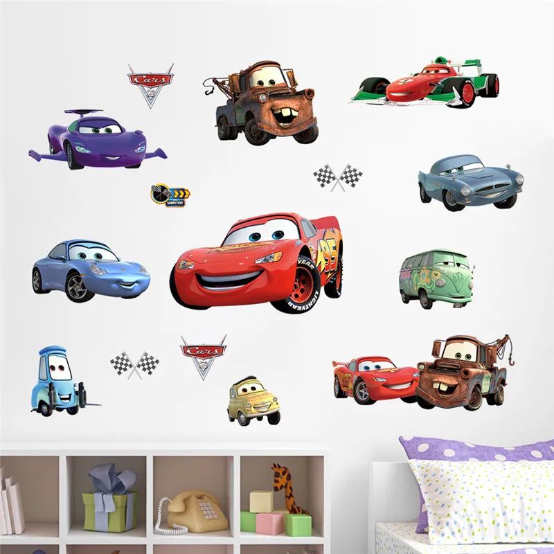3D Lightning McQueen Wall Stickers Cartoon Cars Kids Room Decor Decals 19