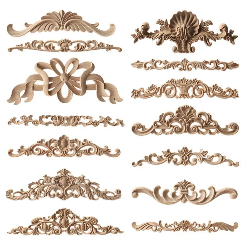 Unpainted Wood Carving Corner Applique Retro Furniture Trim Frame Decor 0