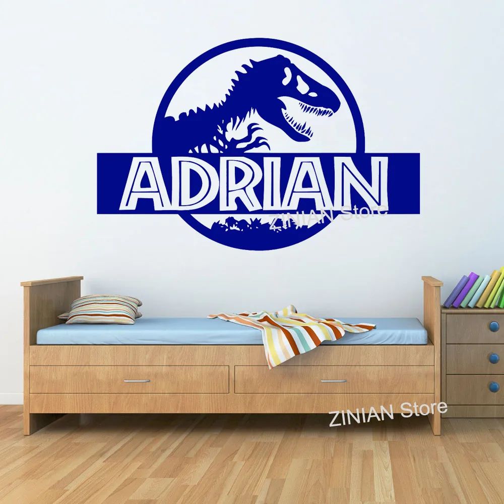 Personalized Dinosaur TRex Wall Sticker Custom Name Jurassic Style Kids Room Decor 0