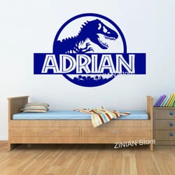 personalized dinosaur t-rex wall sticker – custom name jurassic style kids room decor