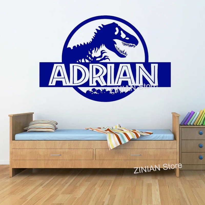 Personalized Dinosaur TRex Wall Sticker Custom Name Jurassic Style Kids Room Decor 0