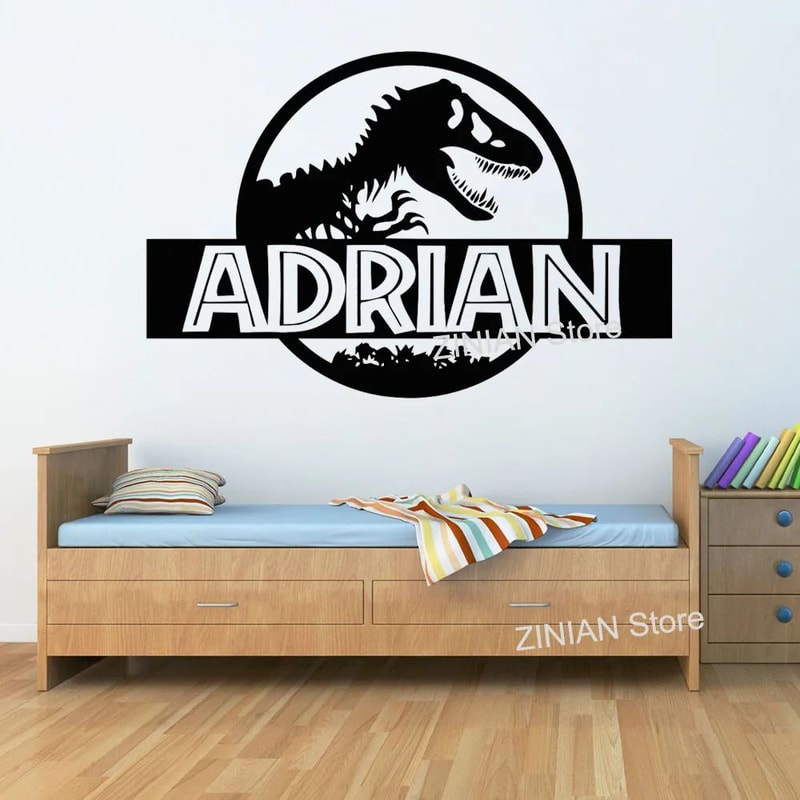 Personalized Dinosaur TRex Wall Sticker Custom Name Jurassic Style Kids Room Decor 1