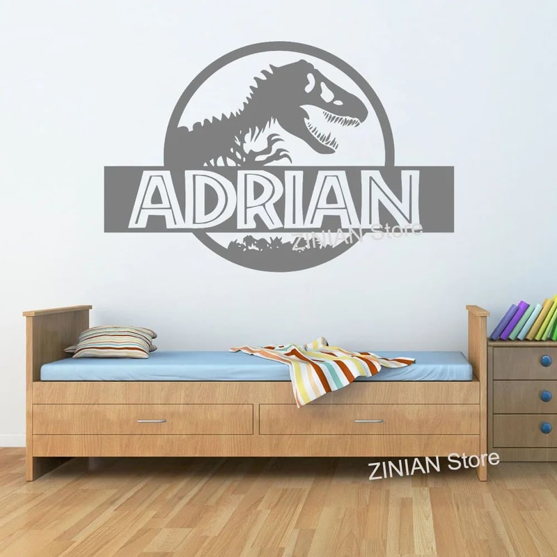 Personalized Dinosaur TRex Wall Sticker Custom Name Jurassic Style Kids Room Decor 2