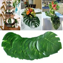 hawaii artificial palm leaf mat set – 10pcs tropical jungle table decor & cup mats