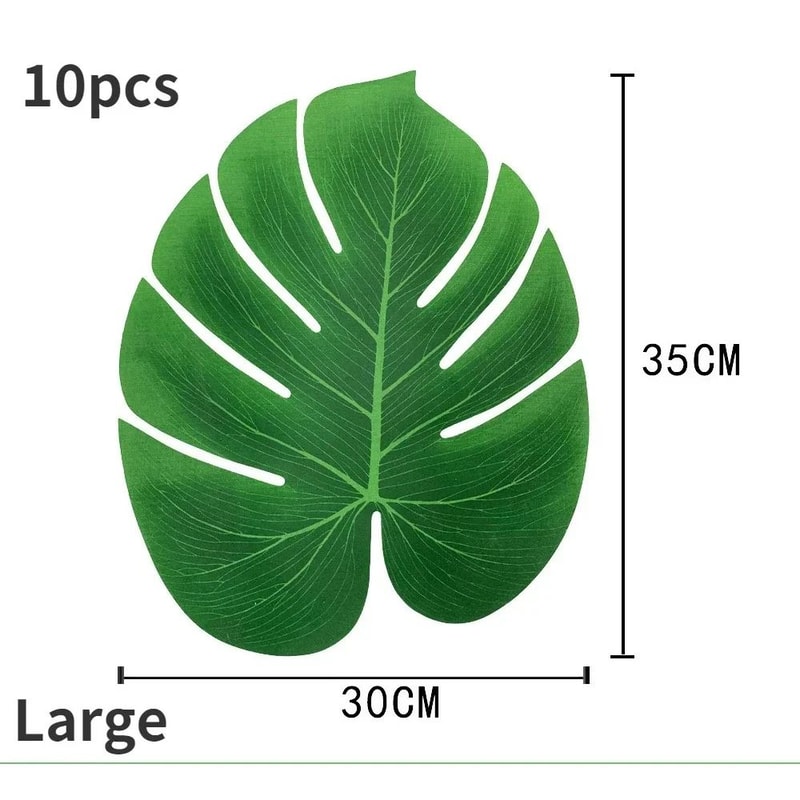 Hawaii Artificial Palm Leaf Mat Set 10pcs Tropical Jungle Table Decor Cup Mats 8