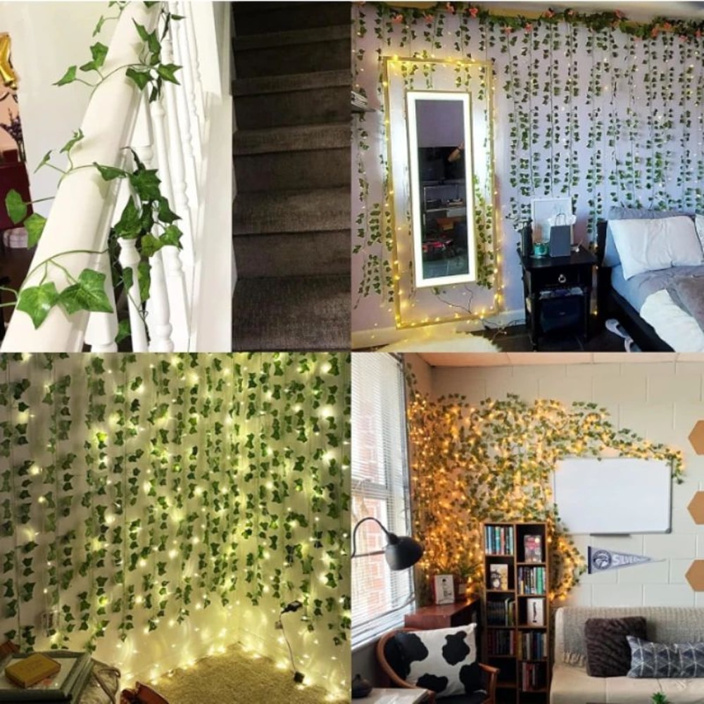 Lush Evergreen Ivy Garland Hanging Vines Realistic Silk Leaf Wall Garden Decor 4