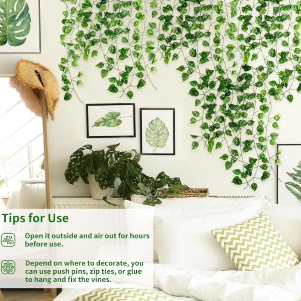 Lush Evergreen Ivy Garland Hanging Vines Realistic Silk Leaf Wall Garden Decor 1