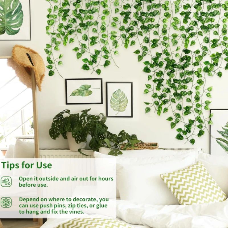 Lush Evergreen Ivy Garland Hanging Vines Realistic Silk Leaf Wall Garden Decor 1