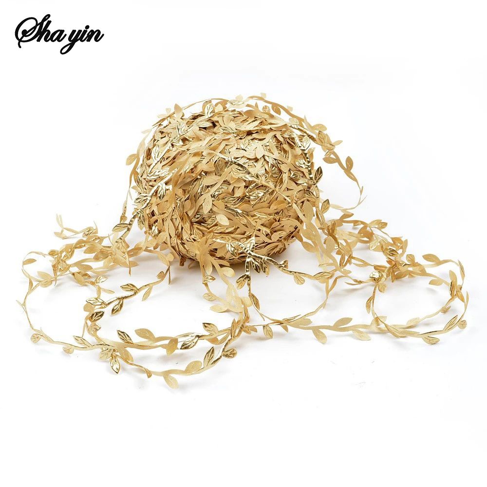 Elegant Gold Leaf Vine Garland Waterproof Silk Rattan Ribbon For Wedding Craft Decor 1