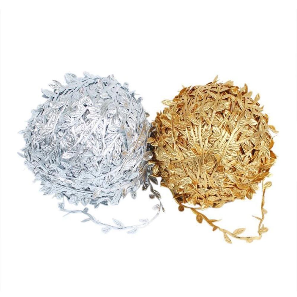 Elegant Gold Leaf Vine Garland Waterproof Silk Rattan Ribbon For Wedding Craft Decor 4