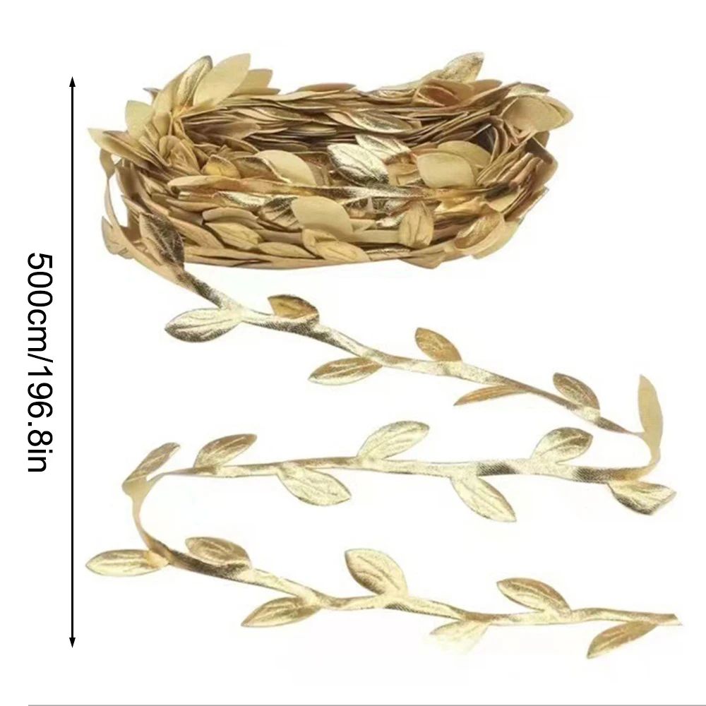 Elegant Gold Leaf Vine Garland Waterproof Silk Rattan Ribbon For Wedding Craft Decor 5
