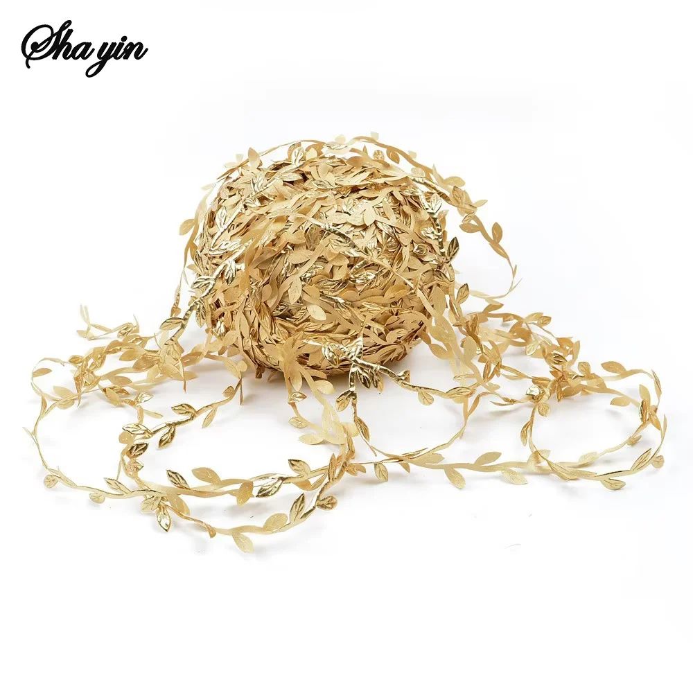 Elegant Gold Leaf Vine Garland Waterproof Silk Rattan Ribbon For Wedding Craft Decor 7