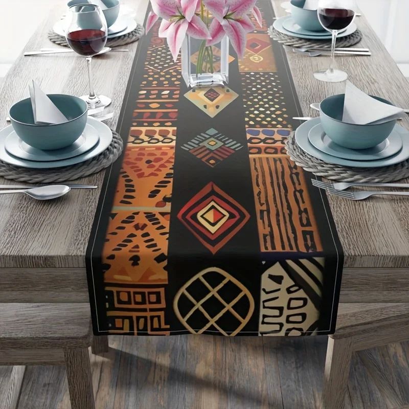 VIKAMA African Tribal Pattern Table Runner Durable Polyester Decorative Table Cover For Home Outd 0