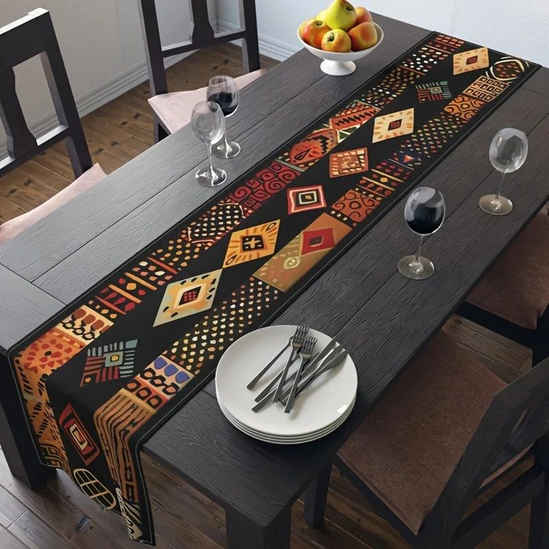 VIKAMA African Tribal Pattern Table Runner Durable Polyester Decorative Table Cover For Home Outd 6