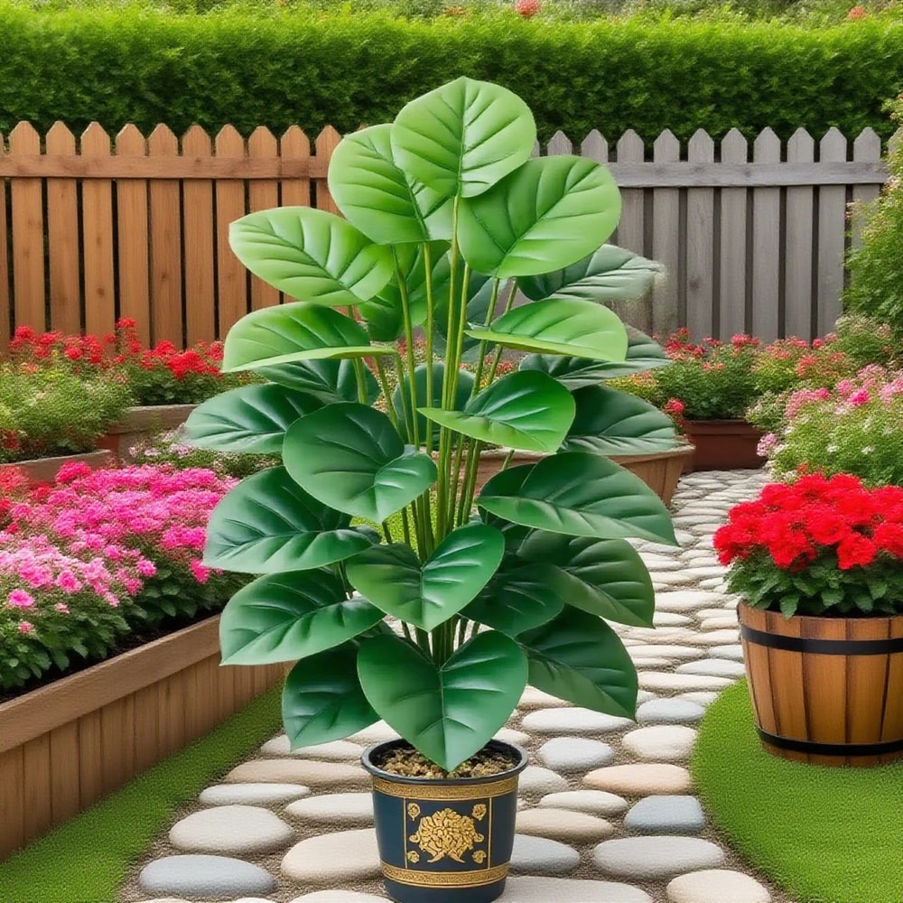 Large Artificial Pothos Plant In Pot Realistic 24Leaf Faux Greenery For Indoor Outdoor Decor 3