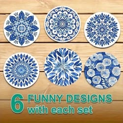 celadon floral wooden coasters set – 6pcs heat-resistant coffee cup mats for home & office