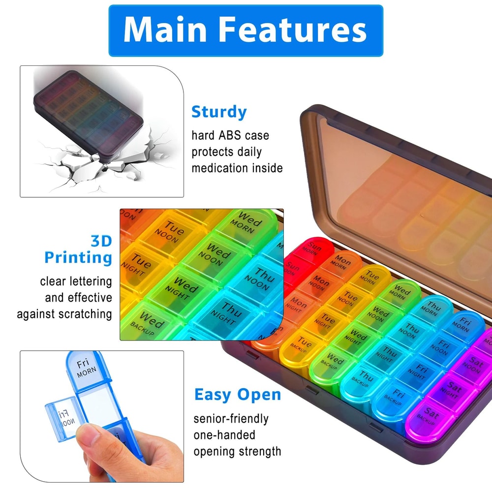 Portable Weekly Monthly Pill Organizer Case BPAFree Travel Pill Box With AMPM Compartments 2