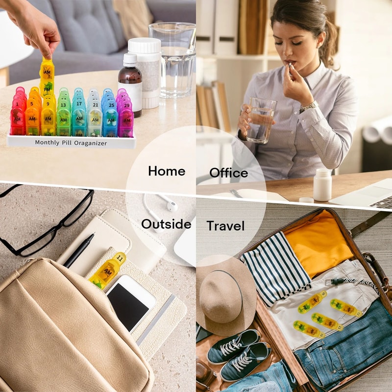 Portable Weekly Monthly Pill Organizer Case BPAFree Travel Pill Box With AMPM Compartments 4