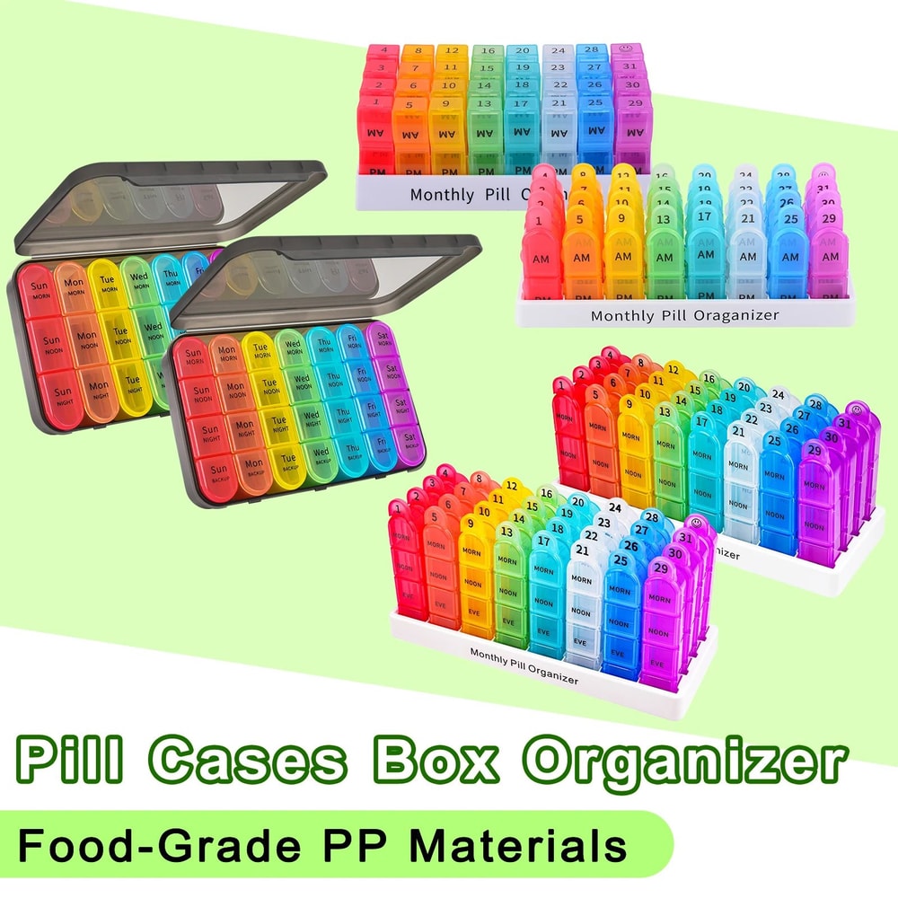 Portable Weekly Monthly Pill Organizer Case BPAFree Travel Pill Box With AMPM Compartments 0