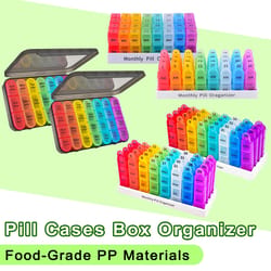 portable weekly & monthly pill organizer case – bpa-free travel pill box with am/pm compartments