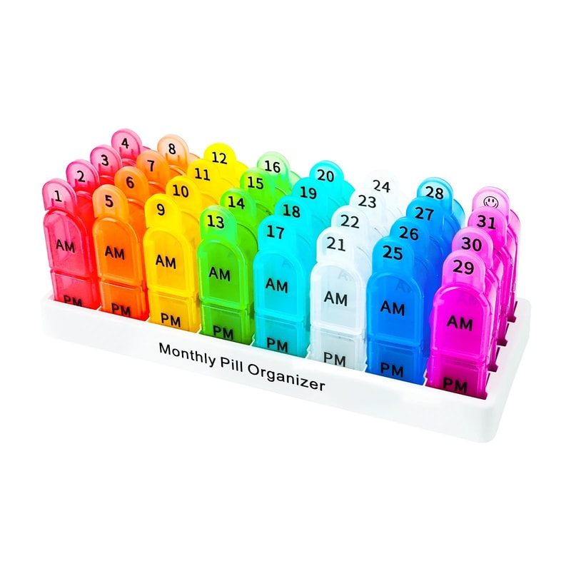 Portable Weekly Monthly Pill Organizer Case BPAFree Travel Pill Box With AMPM Compartments 9