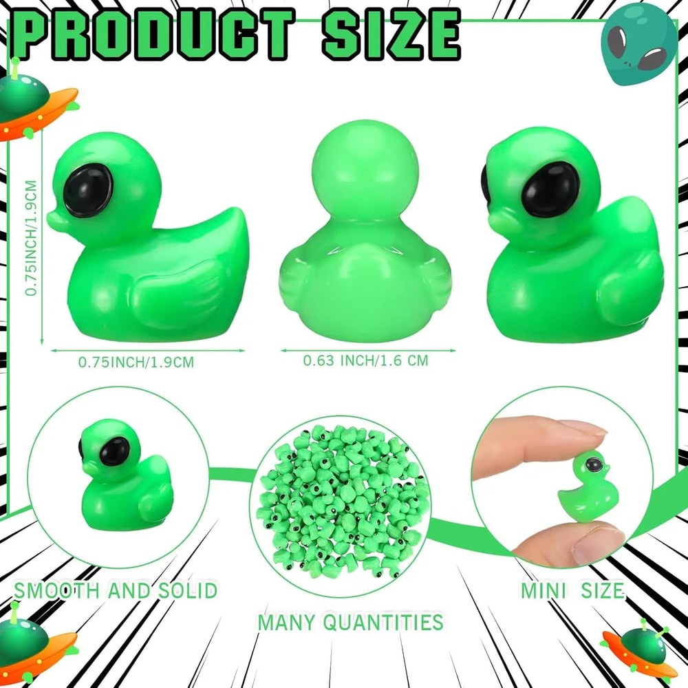Mini Green Alien Duck Figurines 50pcs Cute SciFi Resin Ducks For Halloween Decor Party Favors 4