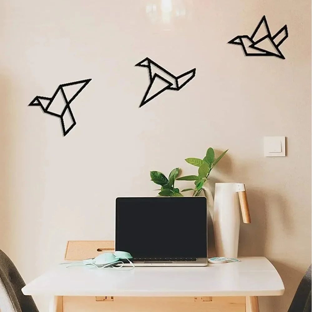 Modern Metal Bird Wall Art Set 3PCS Iron Silhouette Hanging Decor For Home Office 1