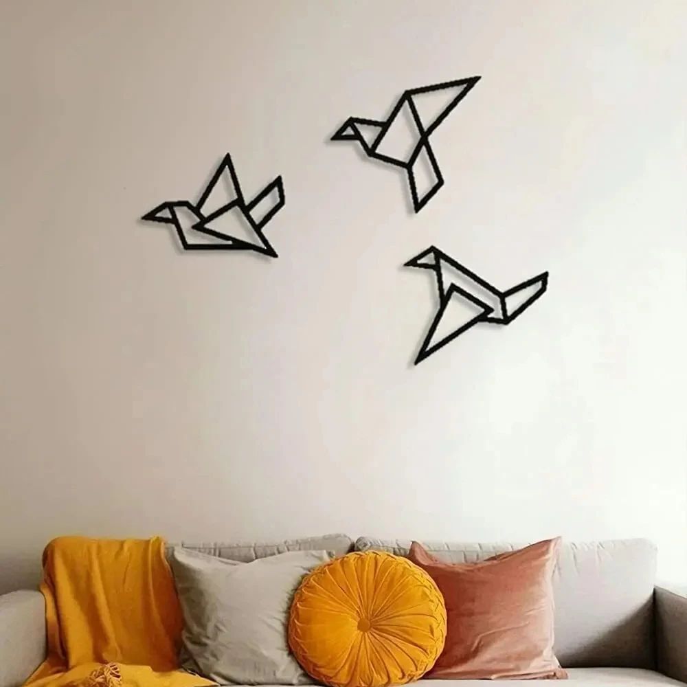 Modern Metal Bird Wall Art Set 3PCS Iron Silhouette Hanging Decor For Home Office 4