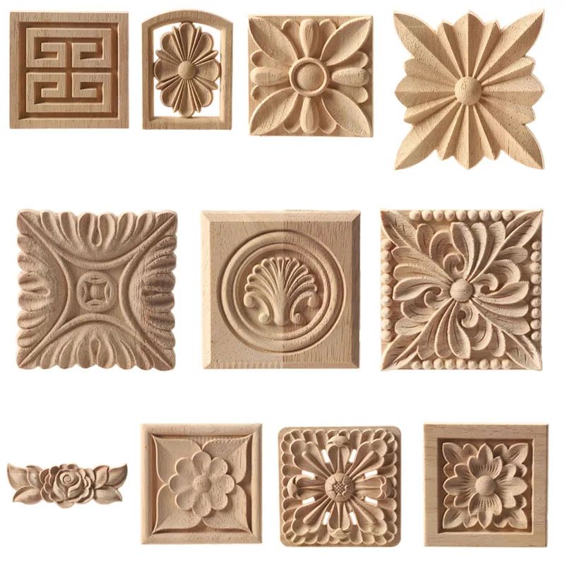 European Carved Wood Corner Applique Unpainted Floral Furniture Decal For Vintage Home Decor 0