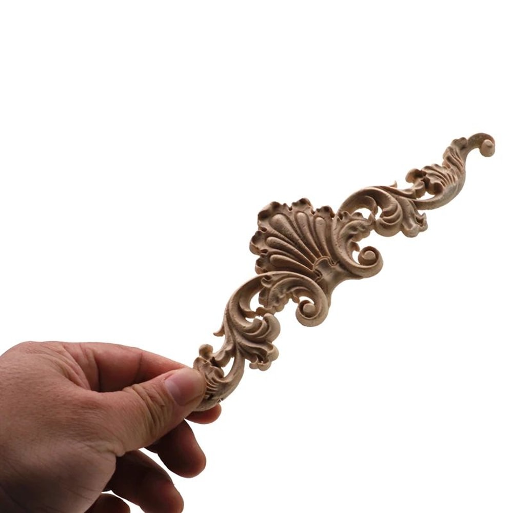 Vintage Rectangle Wood Carved Applique European Oak Floral Furniture Moulding Decor 1