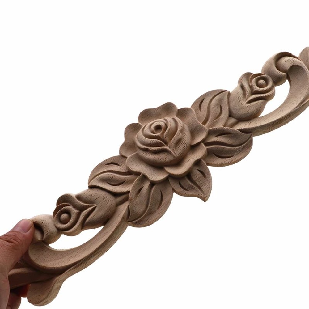 Vintage Rectangle Wood Carved Applique European Oak Floral Furniture Moulding Decor 2