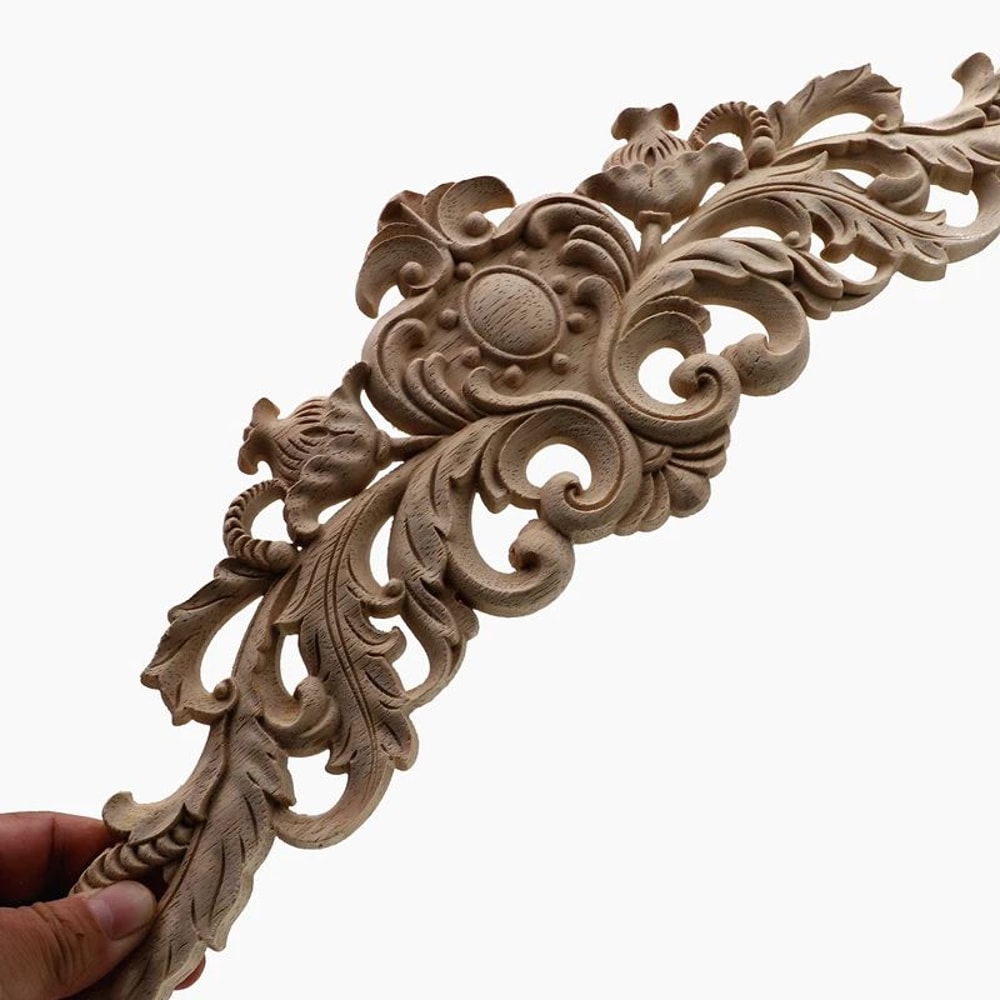 Vintage Rectangle Wood Carved Applique European Oak Floral Furniture Moulding Decor 3