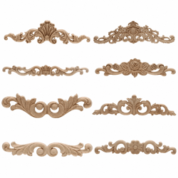 vintage rectangle wood carved applique – european oak floral furniture moulding decor