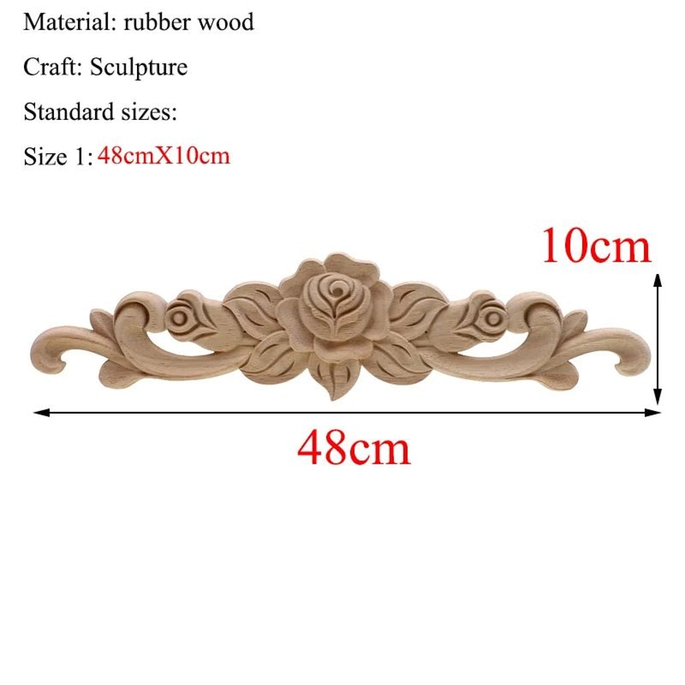 Vintage Rectangle Wood Carved Applique European Oak Floral Furniture Moulding Decor 19