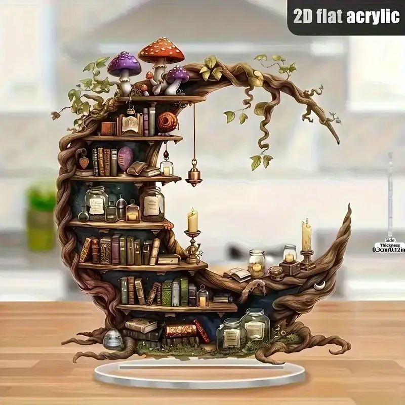 Bohemian Moon Acrylic Bookshelf Decor 2D Crystal Shelf With Fairy Light Display For Desktop Stylin 1