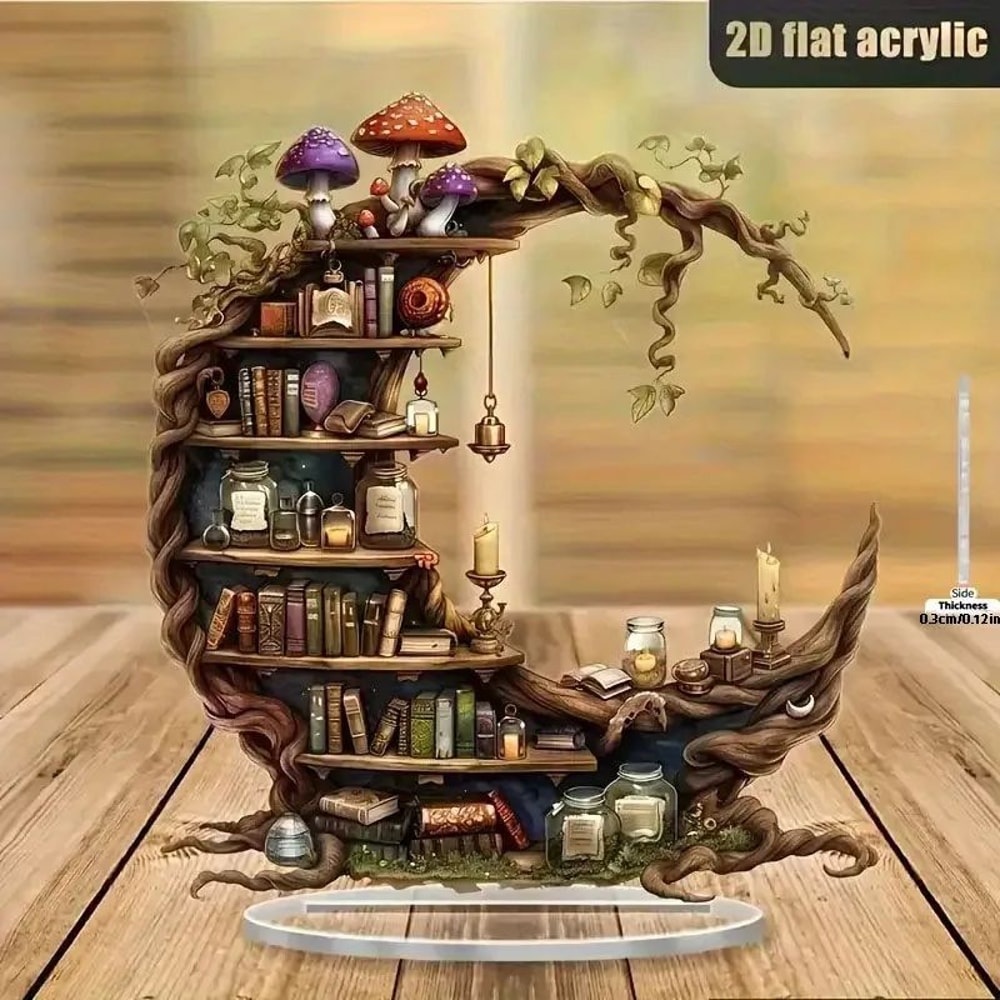 Bohemian Moon Acrylic Bookshelf Decor 2D Crystal Shelf With Fairy Light Display For Desktop Stylin 6