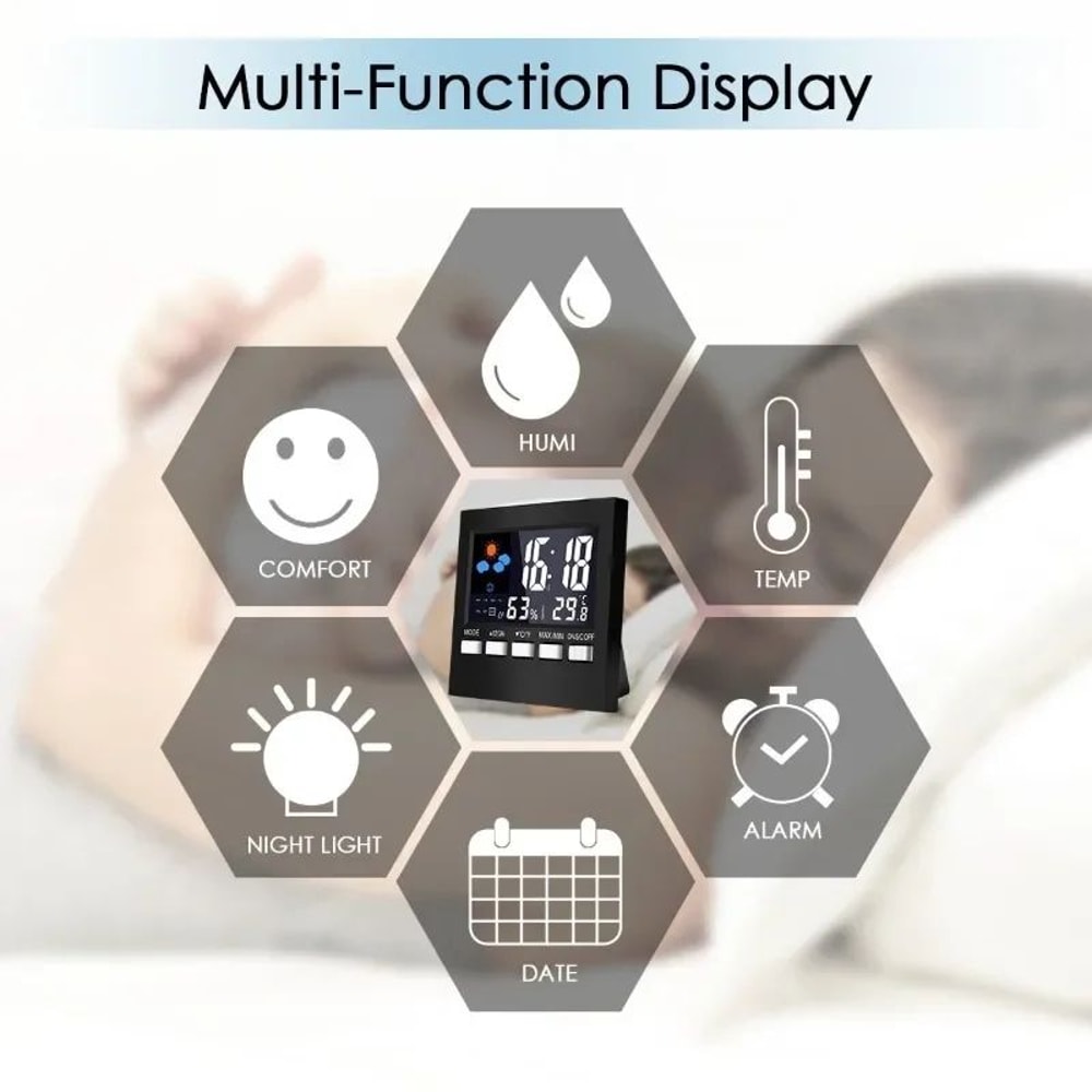 Smart Weather Forecast Station Clock LCD Temperature Humidity Monitor With Alarm Voice Control 5
